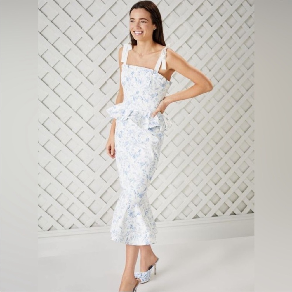 Antonio Melani x Born on Fifth blue and white peplum top dress